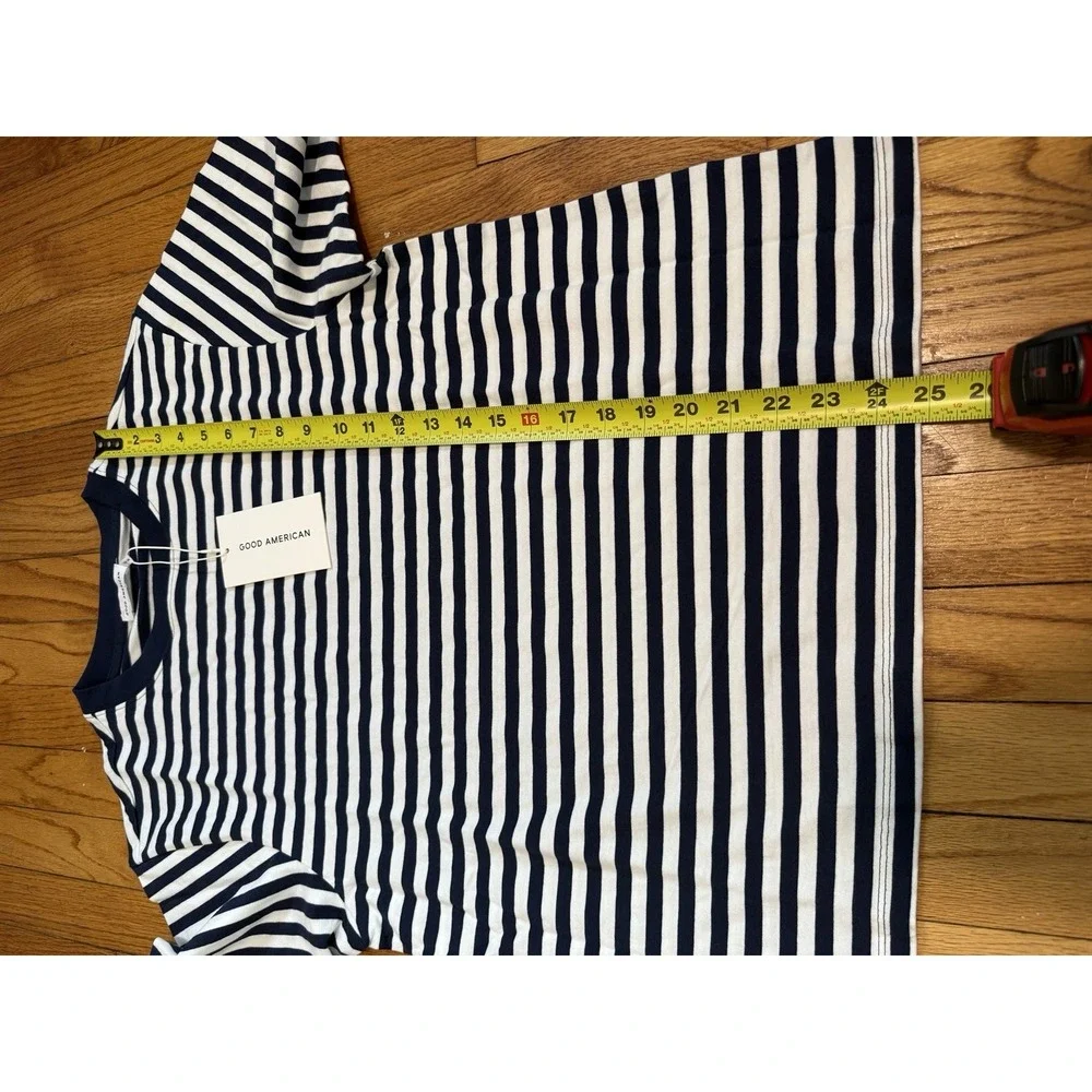 Good American NWT Oversized Blue Clean Stripe Cotton T-Shirt Size XS - Picture 6 of 6